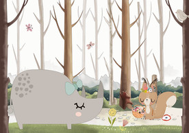 树林可爱卡通儿童房背景墙