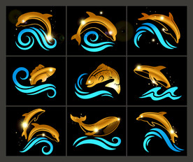 矢量金色梦幻海洋动物