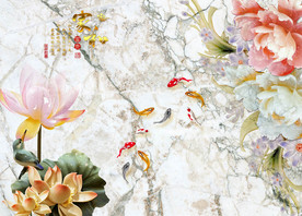 玉雕荷花牡丹背景墙