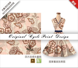 矢量手绘典雅清新花朵绚丽印花