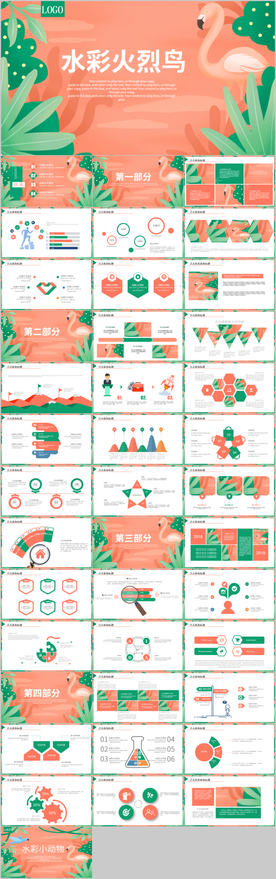 水彩小动物火烈鸟PPT