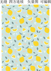 清爽柠檬图案 夏季水果印花图案