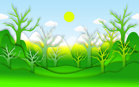 剪纸创意山水森林儿童卡通背景墙