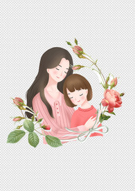 手绘母女