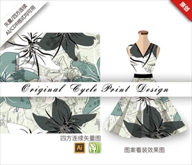 矢量小清新手绘花朵印花中国风