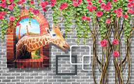 长颈鹿花藤画中画电视背景墙