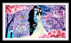 爱的旅程浪漫樱花幸福情侣装饰画