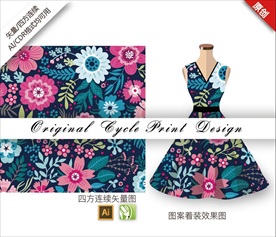 矢量抽象色块手绘撞色花朵图案