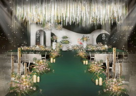 森系白墙白绿黄婚礼效果图