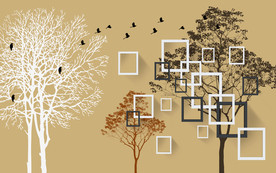 简约手绘大树3D电视背景墙