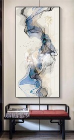 线条抽象山水飞鸟装饰画