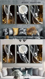 抽象风景线条北欧沙发3联装饰画