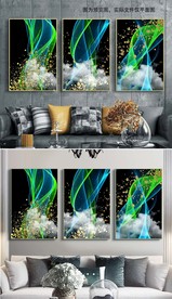 抽象线条风景沙发背景三联装饰画