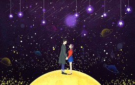 手绘梦幻星空壁画背景墙