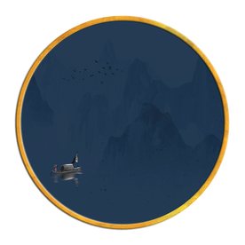 中国风   圆形山水画 大厅装