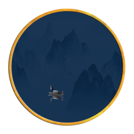 中国风   圆形山水画 大厅装