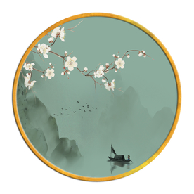 中国风   圆形山水画 大厅装