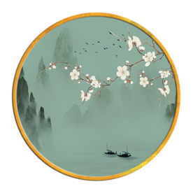 中国风   圆形山水画 大厅装