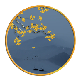 中国风   圆形山水画 大厅装