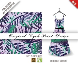 原创矢量手绘树叶丛林循环图案