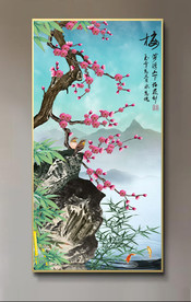 原创玄关梅花花鸟竹子装饰画壁画
