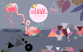 北欧简约火烈鸟图形电视背景墙