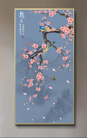 原创玄关梅花喜鹊喜上眉梢壁画