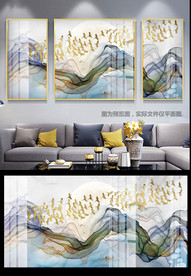 豪华线条山水飞鸟三联装饰画