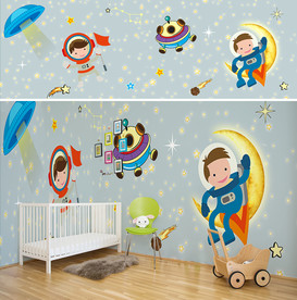 宇宙太空儿童背景墙