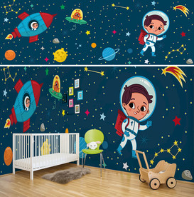 太空星空儿童房背景墙