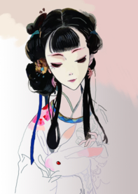 手绘古代美女与玉兔
