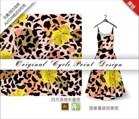 原创手绘涂鸦豹纹棕蒲循环图案