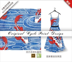 原创线条中国风鲤鱼池塘循环图案