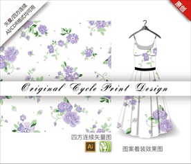 原创手绘清新月季碎花循环图案