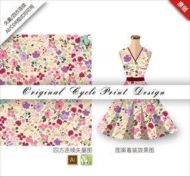 原创手绘梅花抽象涂鸦循环图案