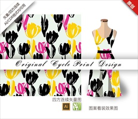 原创手绘抽象涂鸦郁金香循环图案