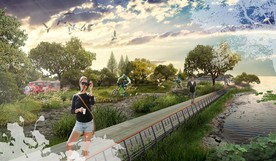 滨水公园亲水栈道分层景观效果图