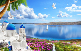 清新海滩风光电视背景墙