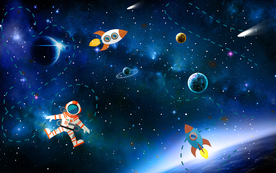 大型卡通星空儿童房 背景墙壁画