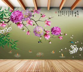 原创玉兰牡丹花开富贵装饰画背景