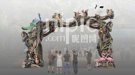 悬浮山古树假山景观门效果图