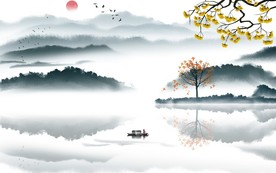 中式水墨山水风景画无框画装饰画