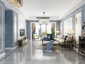 现代美式客餐厅集成墙模型效果图