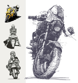 矢量手绘摩托骑手