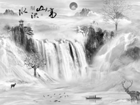 高山流水背景墙通道不分色未分层