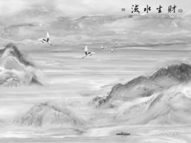 流水生财背景墙通道不分色不分层