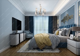 美式轻奢主卧集成墙面模型效果图