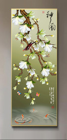 原创玉兰花鸟神韵玄关装饰画