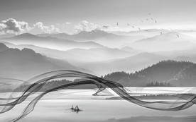 灰色烟雾写意山水画 TIF分层