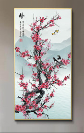 原创玄关梅花喜鹊花开富贵装饰画